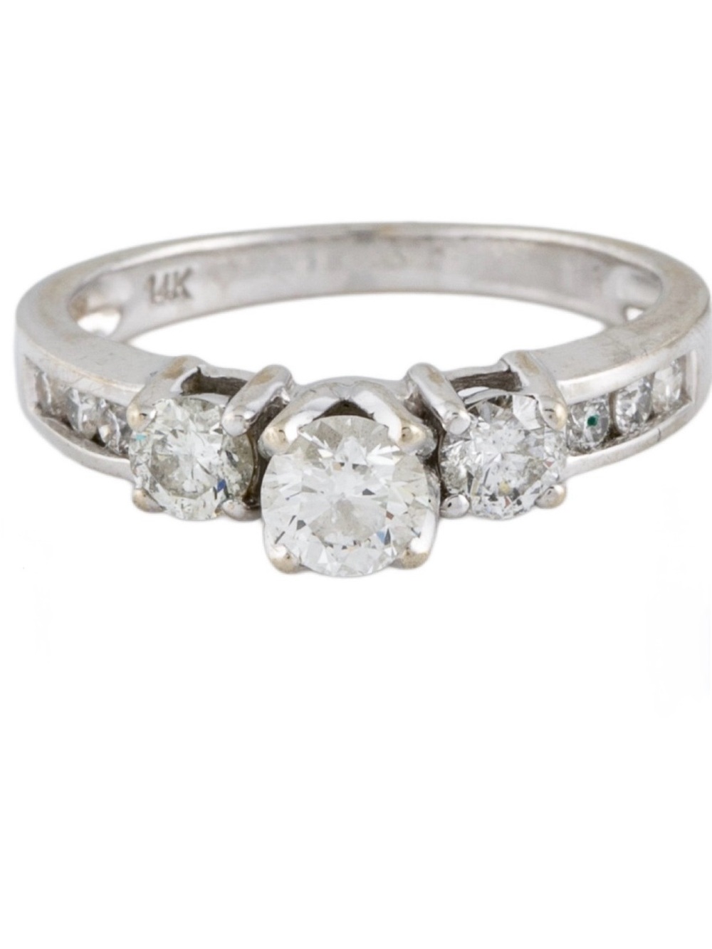14K White Gold Three-Stone Diamond Engagement Ring - White